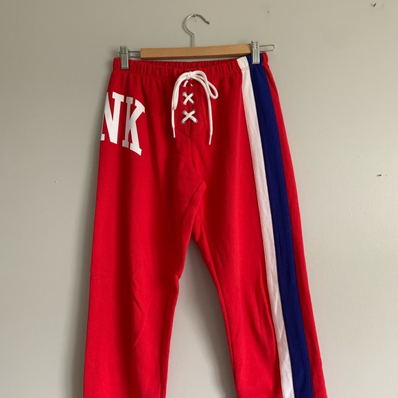 Pink Jersey Track Pants in Red (lace up) - Picture 1 of 2